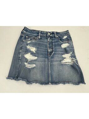 AEO American Eagle Stretch Denim Skirt Size 6 Distressed Destroyed